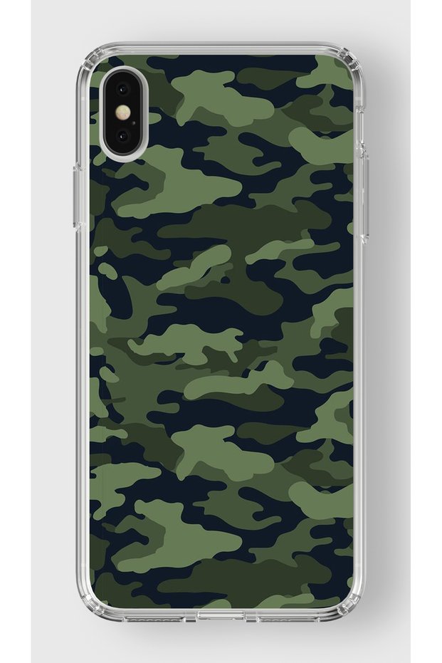 iPhone XS Max Compatible Camouflage Design Printed Transparent Case