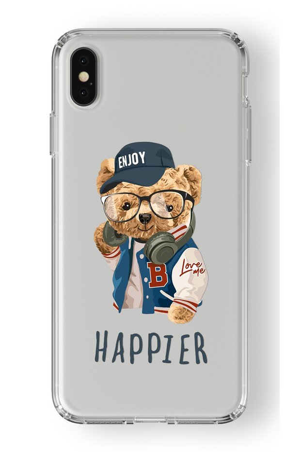 iPhone XS Max Compatible Teddy Bear Design Printed Transparent Case