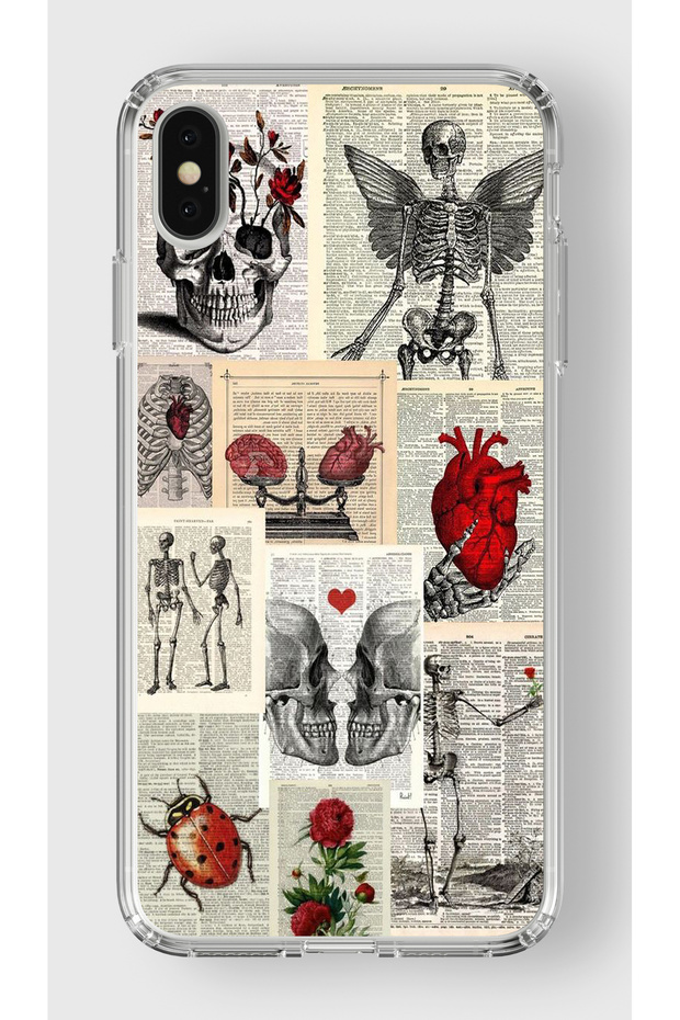 iPhone XS Max Compatible Vintage Skeleton Collage Design Printed Transparent Case
