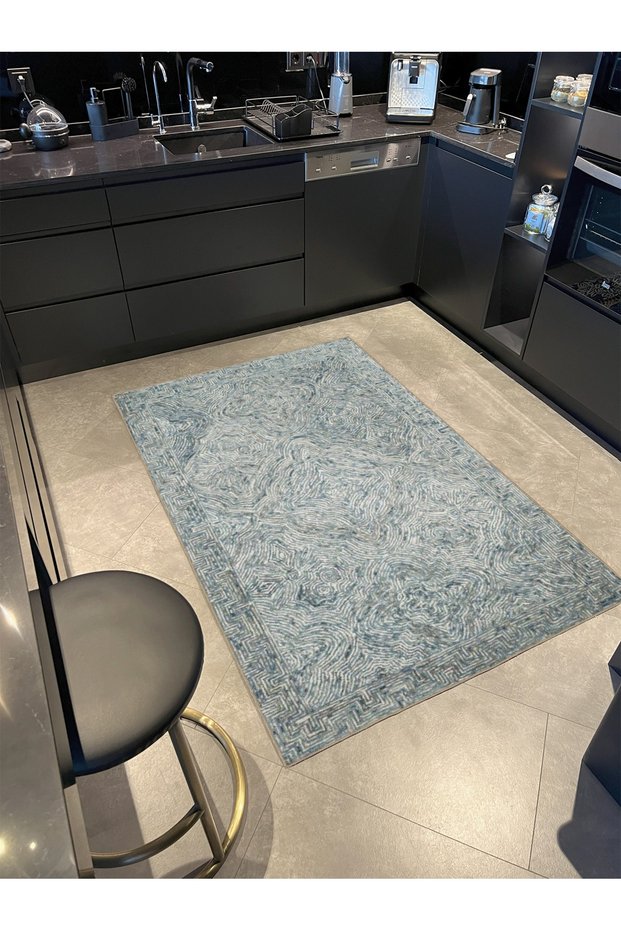 Knot Patterned Woven Base Carpet in Green Tones Miravip318