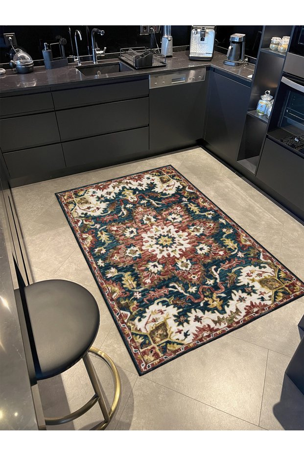 Traditional Argyle Patterned Woven Base Carpet in Red Blue Shades Miravip328