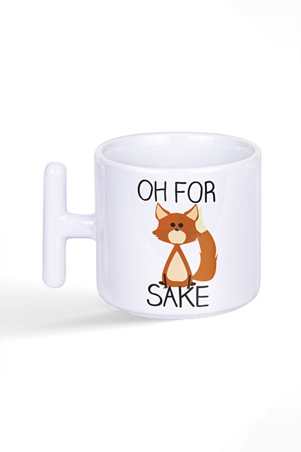 كوب لاتيه بمقبض على شكل حرف T مطبوع عليه عبارة "Cute Fox Oh For Fox Sake