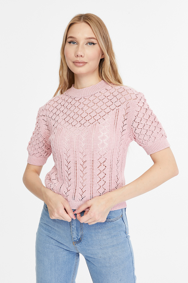 Ajurlu Triko Kısa Bluz - 1