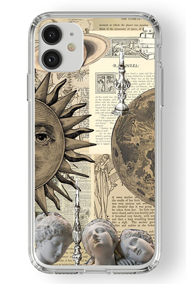 iPhone 11 Compatible Vintage Sun Design Printed Transparent Case - 1