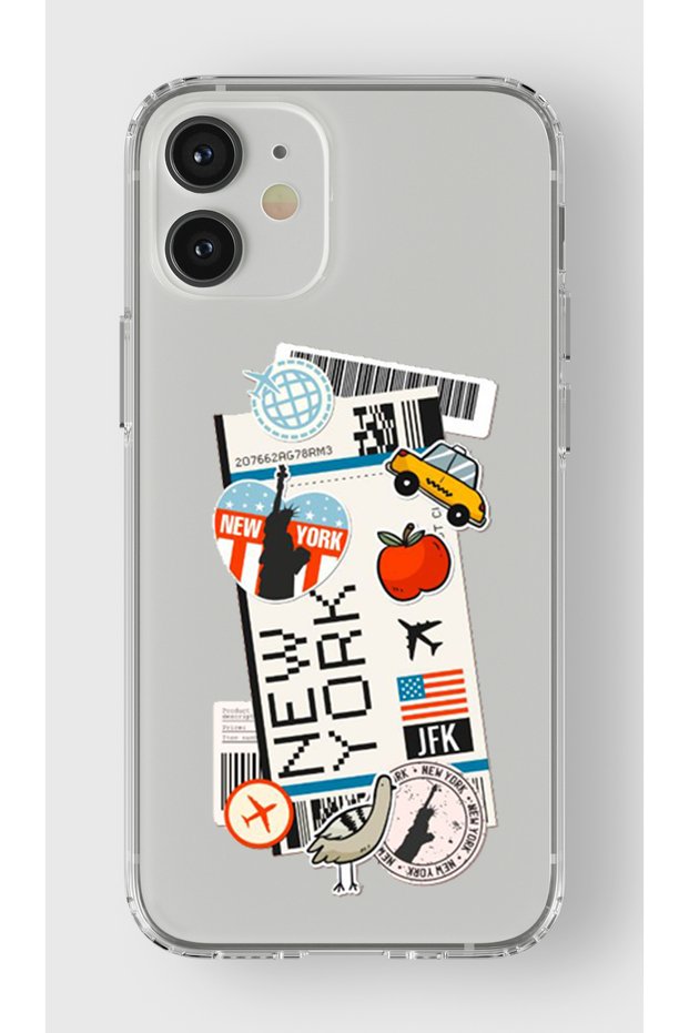 حافظة شفافة مطبوعة بتصميم تذكرة نيويورك متوافقة مع هاتف Iphone 12 Mini