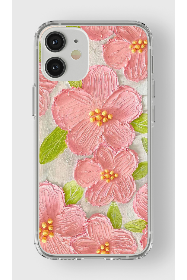 حافظة شفافة مطبوعة بتصميم زهرة وردية متوافقة مع هاتف آيفون 12 - 1