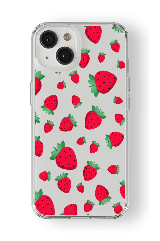 حافظة شفافة مطبوعة بتصميم فراولة متوافقة مع هاتف iPhone 13 Mini - 1