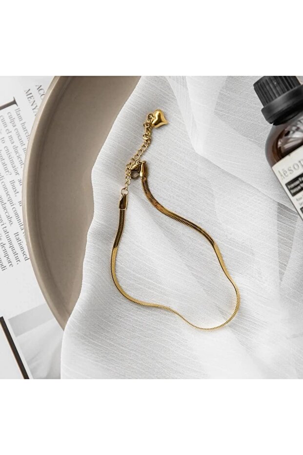 Stainless Steel Crush Chain Women's Bracelet Heart End 2mm 17.5cm