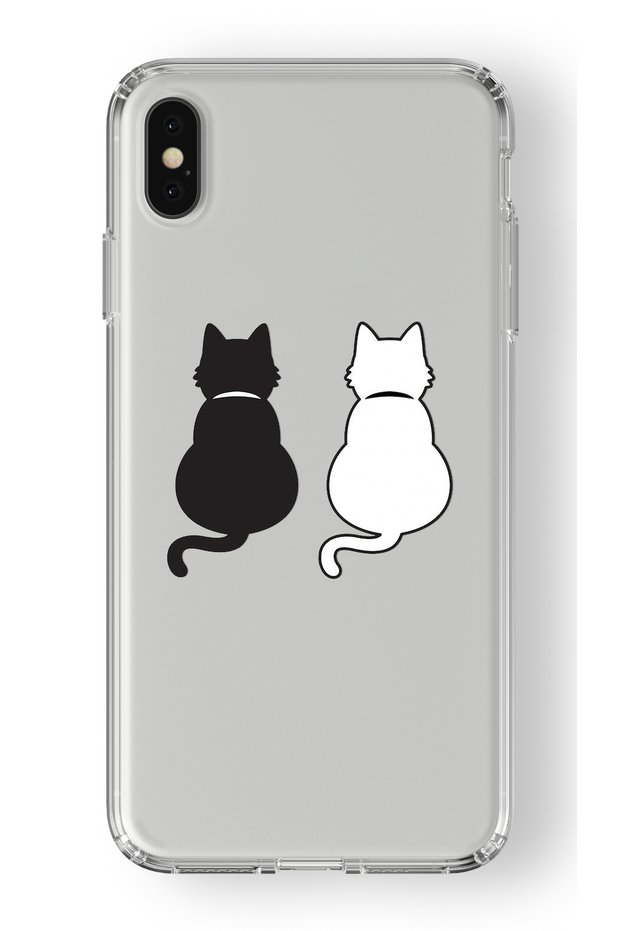 حافظة شفافة مطبوعة بتصميم قطة باللونين الأبيض والأسود متوافقة مع هاتف Iphone X وXs
