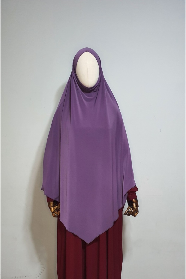 Ready-To-Wear Maxi Hijab with Tie, Suitable for Hajj and Umrah, Sandy Souffle Khimar in Lilac Color.