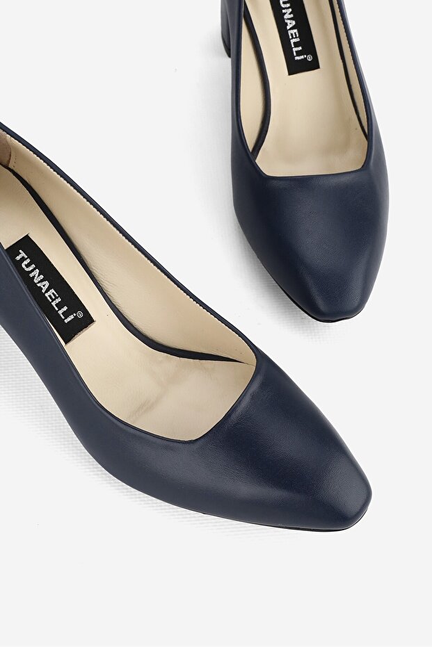 WOMEN'S DARK BLUE GENUINE LEATHER CLASSIC SHOES WITH HEELS NUMBER 35-41