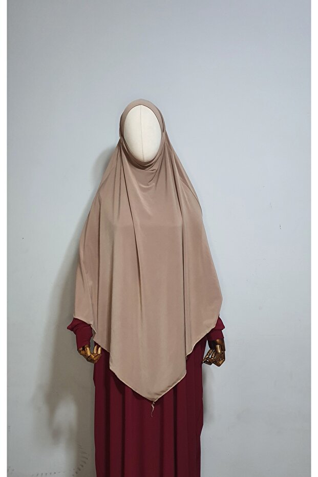 Ready-To-Wear Maxi Hijab with Tie-Back, Suitable for Hajj and Umrah, Sandy Souffle Khimar Beige