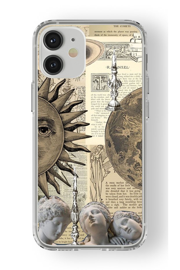 حافظة شفافة مطبوعة بتصميم شمس عتيق متوافقة مع هاتف Iphone 12 Mini