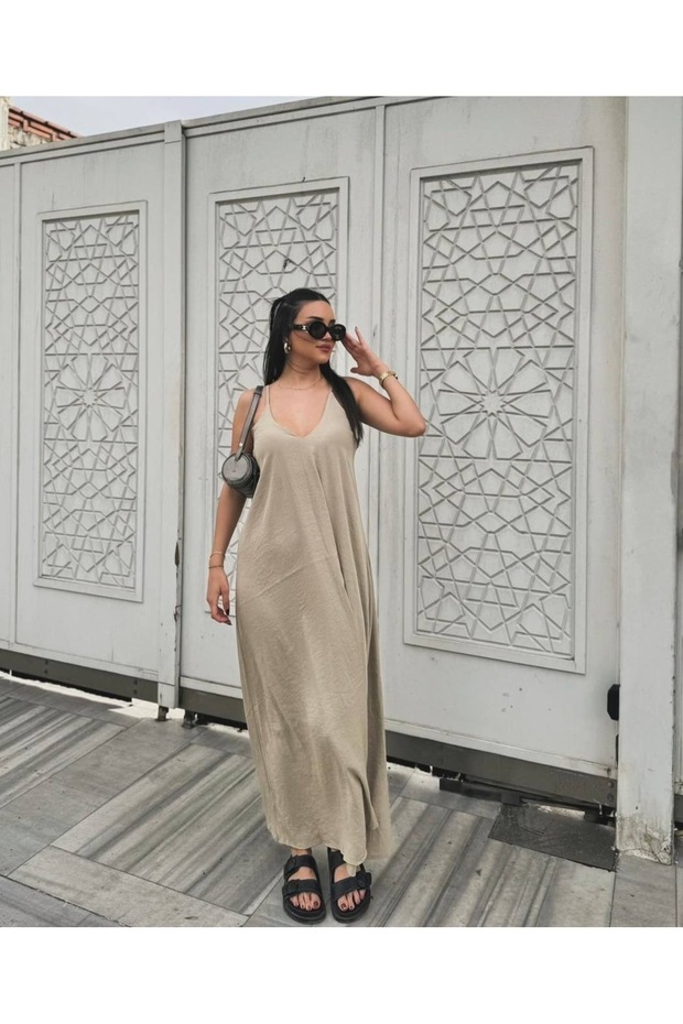 Keten Maxi Elbise - 4