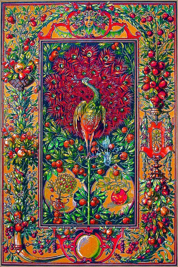 Peacock Fruit Patterned Modern Decorative Carpet in Mixed Colors 4407