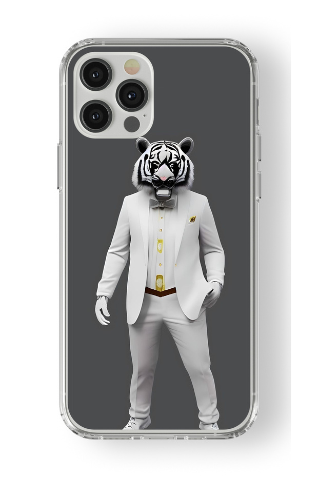 iPhone 15 Pro Max Compatible White Tiger Design Printed Transparent Case