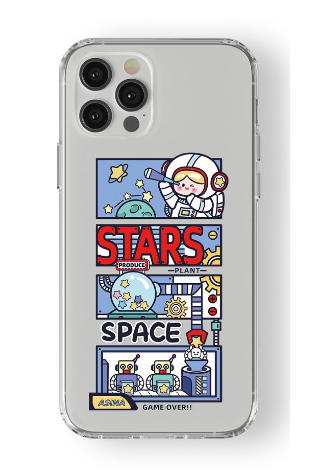 iPhone 15 Pro Max Compatible Stars Space Design Printed Transparent Case