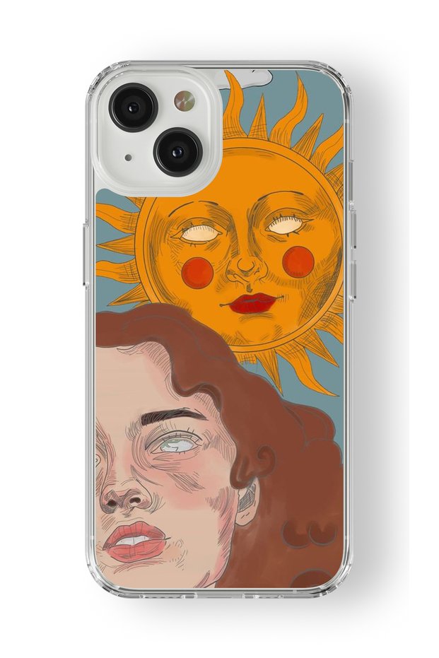 حافظة شفافة مطبوعة بتصميم Sun and Girl متوافقة مع هاتف iPhone 14 Plus