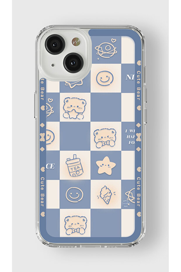 iPhone 14 Compatible Cute Bear Design Printed Transparent Case - 1