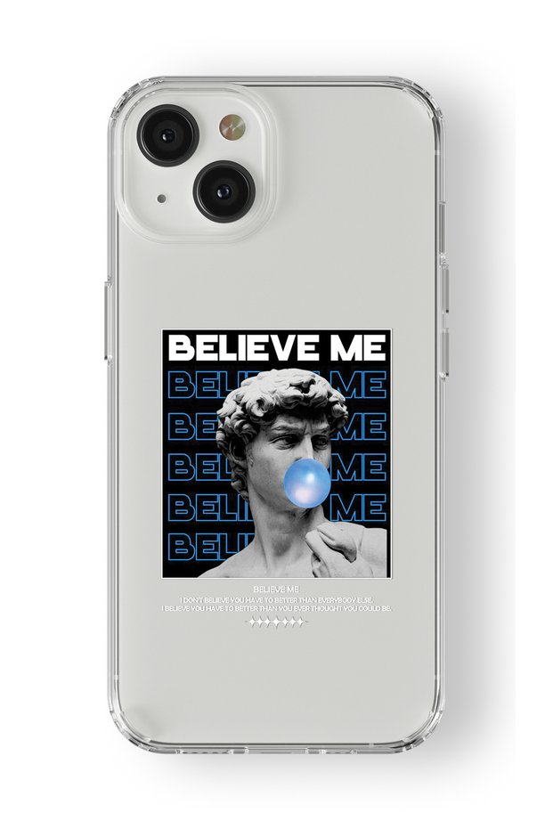 حافظة شفافة مطبوعة بتصميم Believe Me متوافقة مع هاتف iPhone 15 Plus