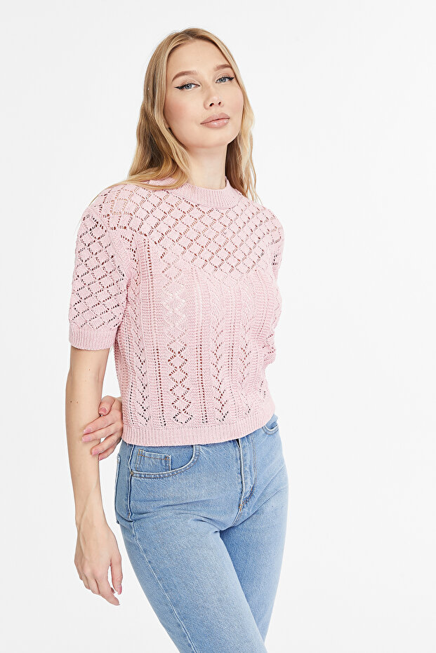 Ajurlu Triko Kısa Bluz - 4