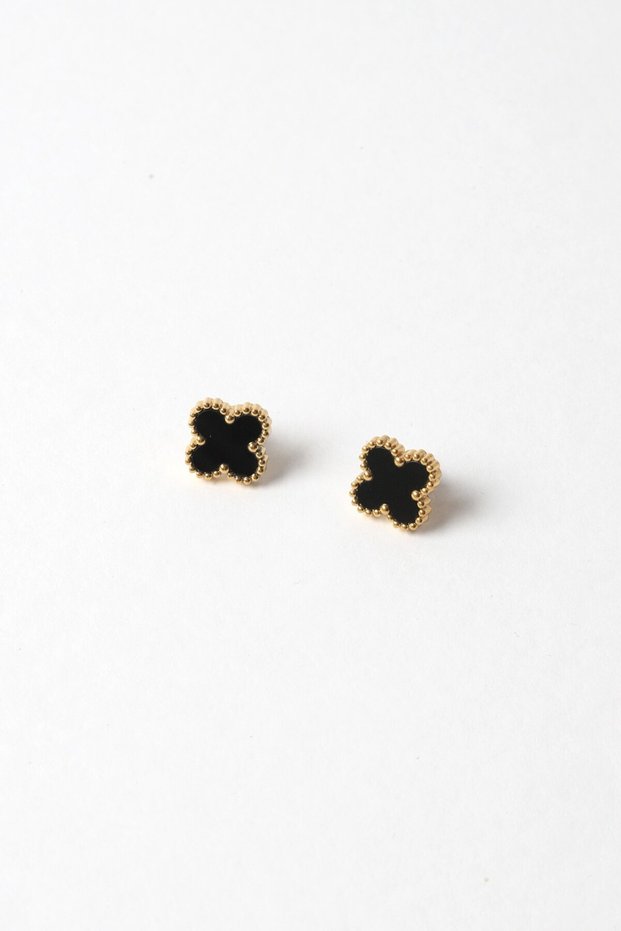 Gold-black Steel Clover Earrings