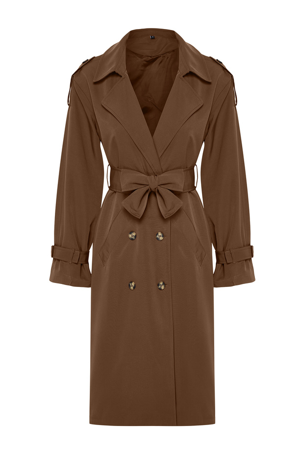 Kahverengi Oversize Kuşaklı Trençkot TWOSS21TR0005 - 12