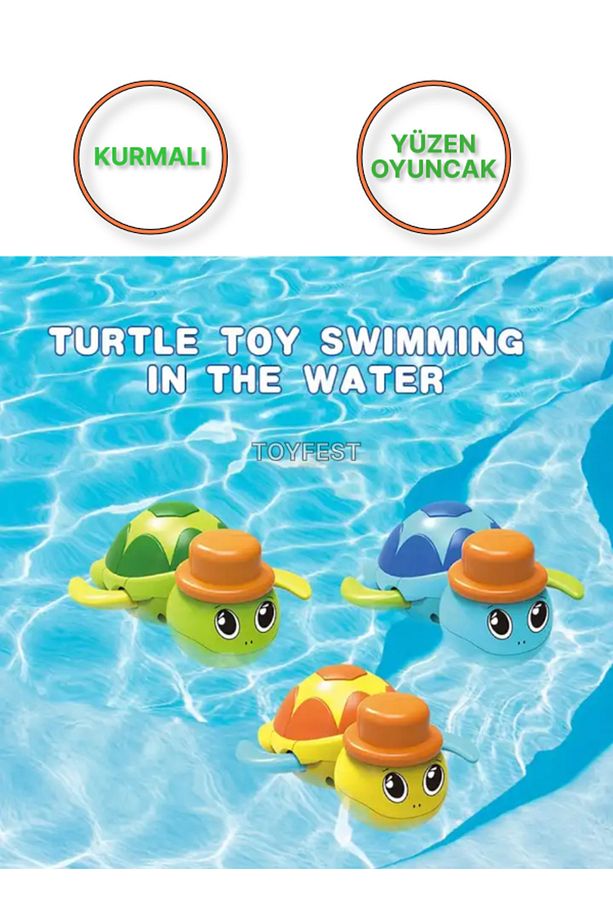 Sarı Kurmalı Kendiliğinden Banyo Küvet Havuz Deniz De Yüzen Su Kaplumbağası Oyuncak ( 1 Adet ) 1+ Y - 6