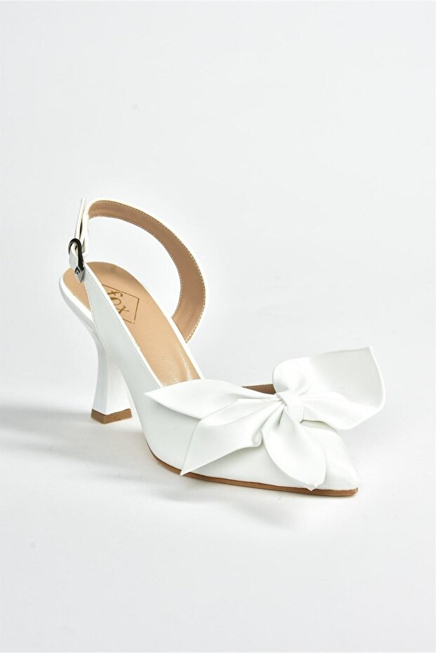 Női fehér szalagos részletes sarkú cipő K922164809 - 8