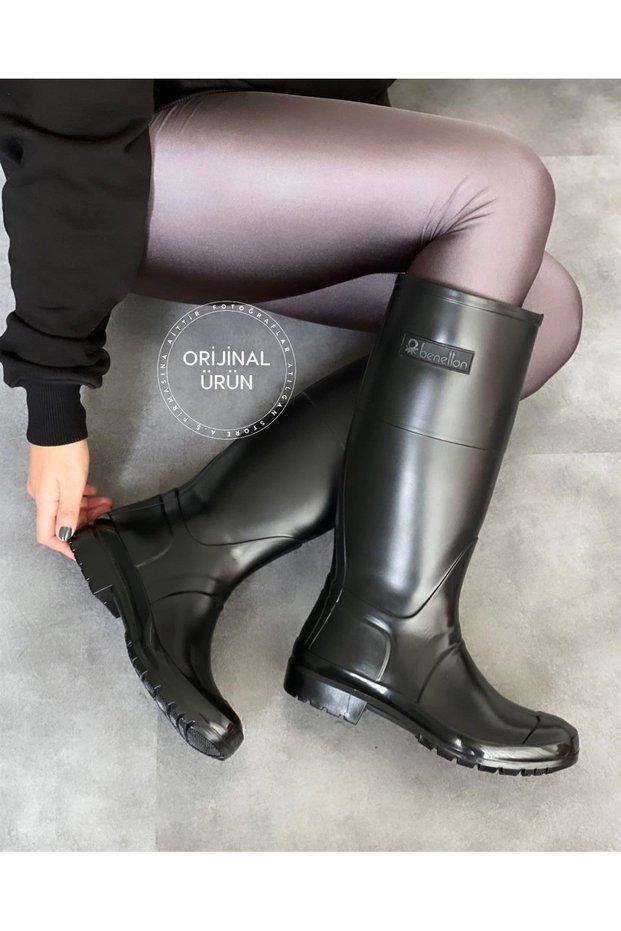 New Bn-50018 Benetton Women's Rain Boots - Black Model 440583