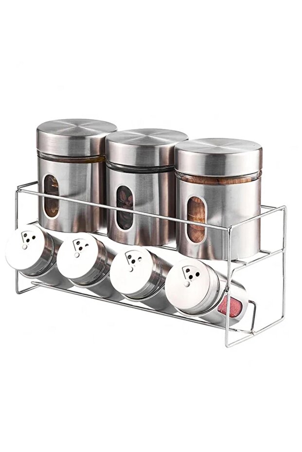 7-Piece Stainless Steel Glass Spice Rack Spice Set