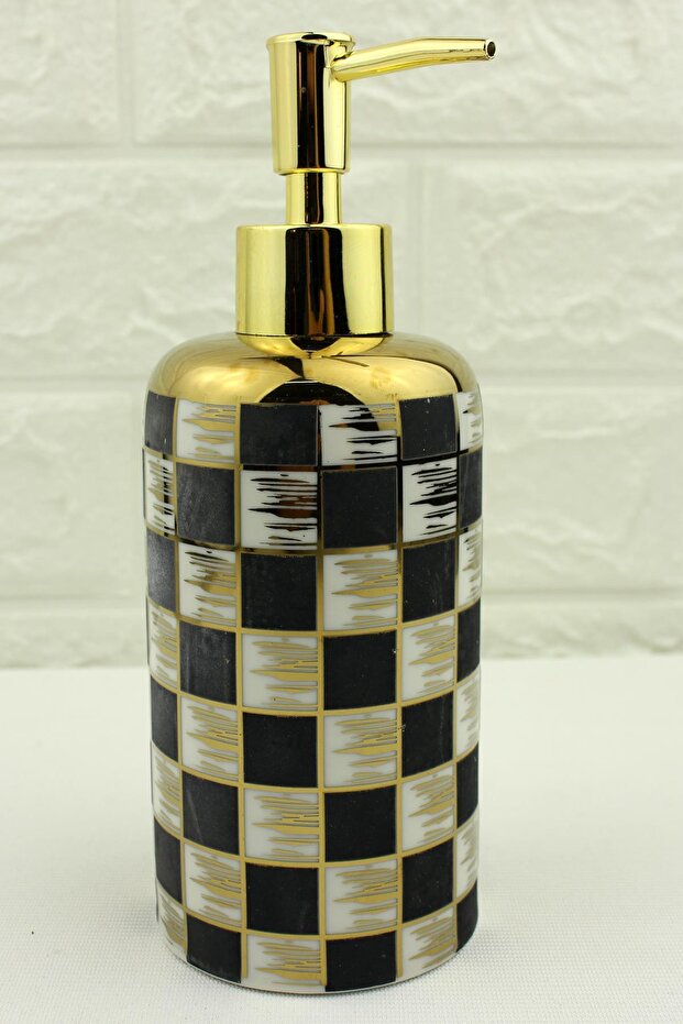 Porcelain Liquid Soap Dispenser 400ml Checker Pattern 989