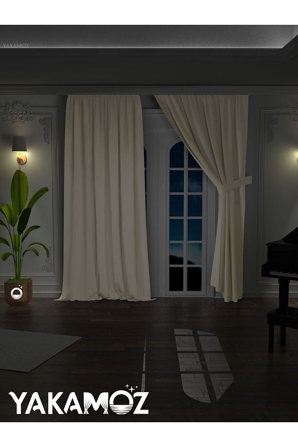YÜKSEK KALİTE BADEM BEJİ KARARTMA BLACKOUT FON PERDE EKSTRAFOR BÜZGÜLÜ TEK KANAT DARK TOUCH SERİSİ - 2