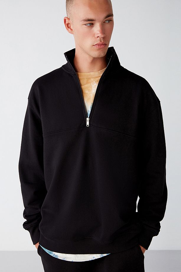 Frame Erkek Yarım Fermuarlı Dik Yakalı Yumuşacık Kumaşlı Polarlı Regular Siyah Sweatshirt - 2
