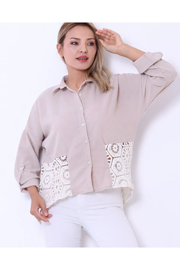 Dantelli ayrobin gömlek - 3