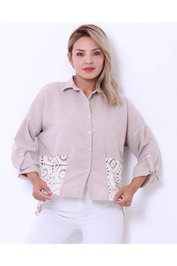 Dantelli ayrobin gömlek - 4