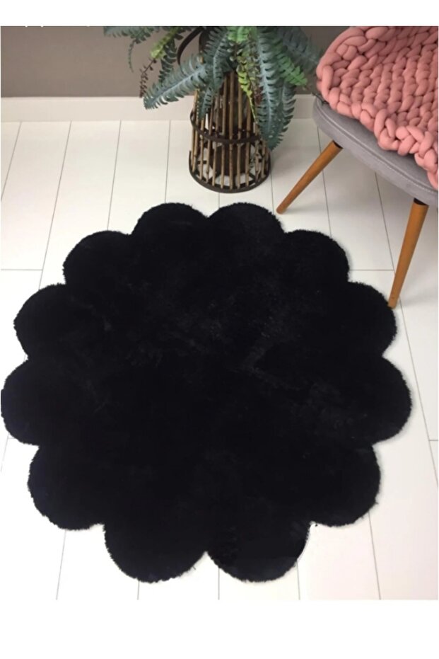 Modern Black Daisy Model Post Plush Non-Slip Base Carpet - 1