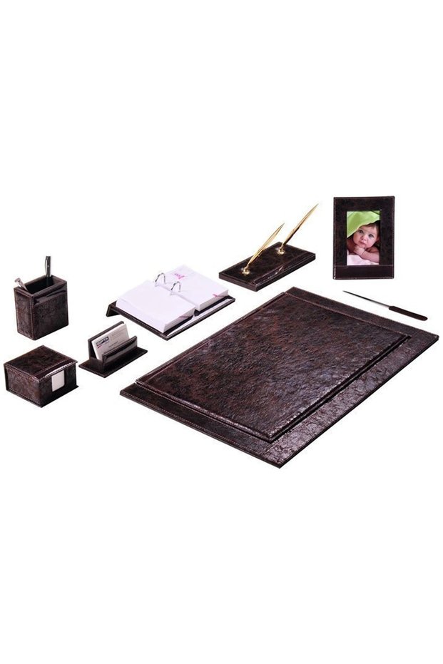Desktop 9 Piece Desk Set Brown