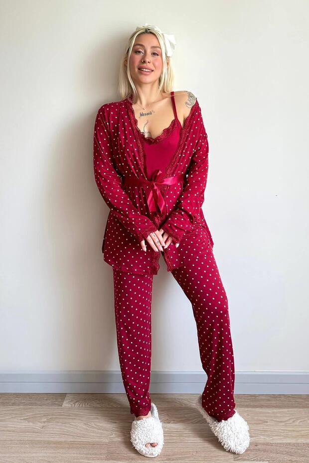 Sada dámského pyžama Claret Red Mini Point se vzorem z bambusu - 6