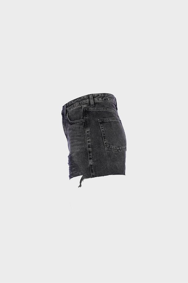 Antrasit Yüksek Bel Patı Fermuarlı Yıprtamalı Jean Şort C 4534-094 - 2