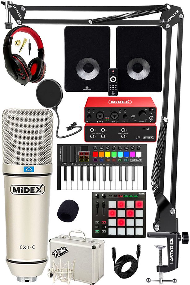 Referans Paket-6 Maxword Monitör Ses Kartı CX1 Mikrofon Pad Controller Midi Klavye - 1