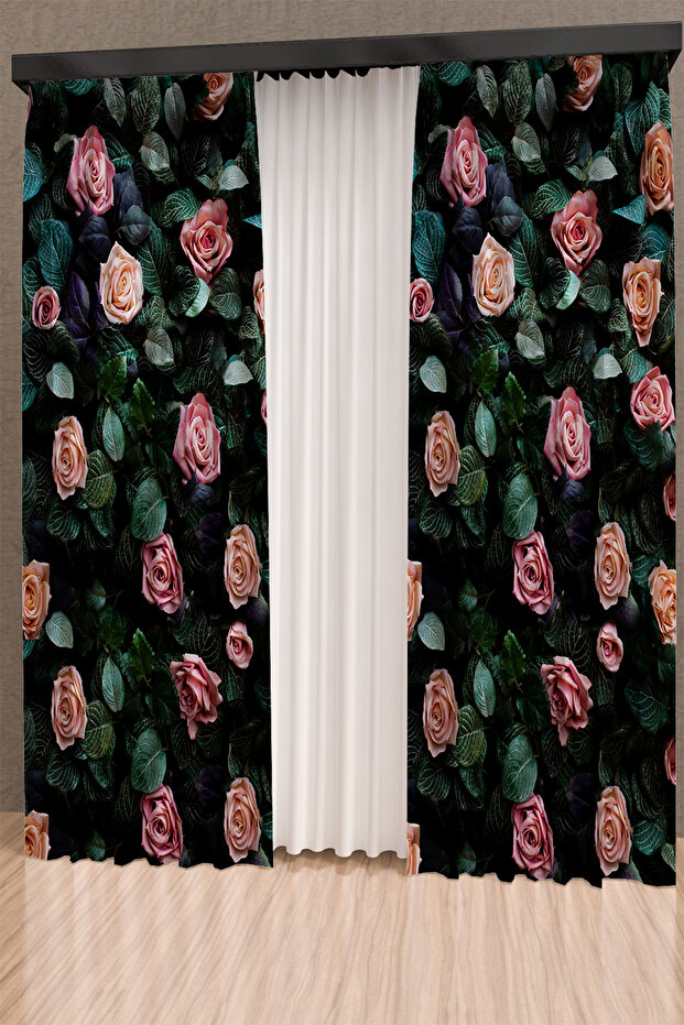 ستارة خلفية منقوشة بالورود الوردية - 1