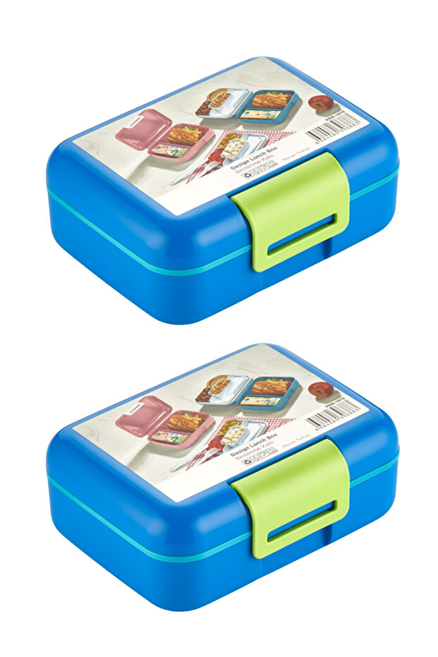 (SET OF 2) Lunch Box Double Layer Bottom Chamber Two Compartments Food Storage Container Fork Spoon Knife Set - 1