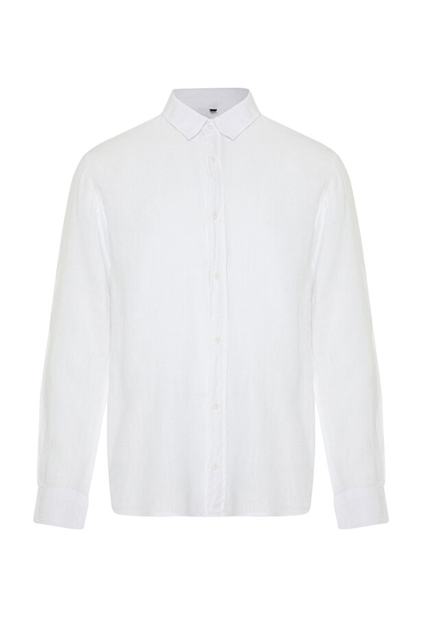 Premium Beyaz %100 Keten Regular Fit Gömlek TMNSS24GO00058 - 7