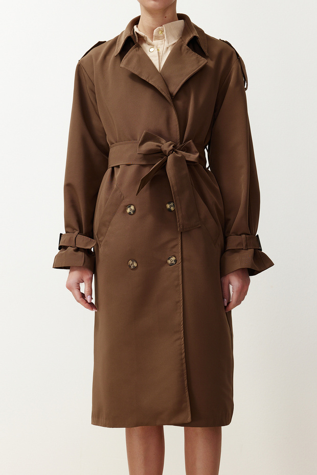 Kahverengi Oversize Kuşaklı Trençkot TWOSS21TR0005 - 10