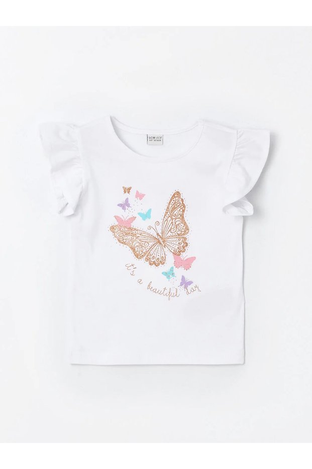LCW ECO Crew Neck Printed Short Sleeve Girl's T-Shirt