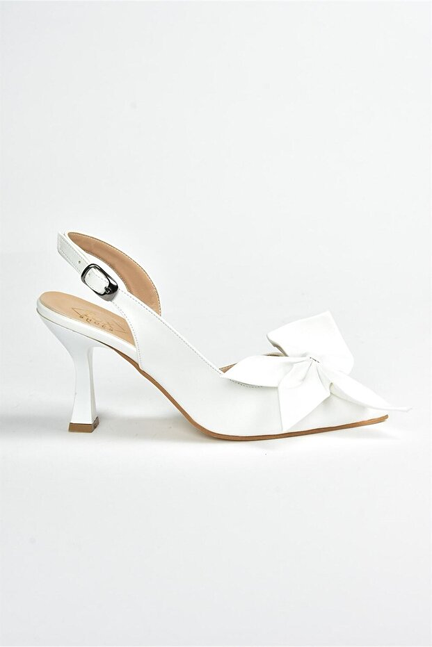 Női fehér szalagos részletes sarkú cipő K922164809 - 7