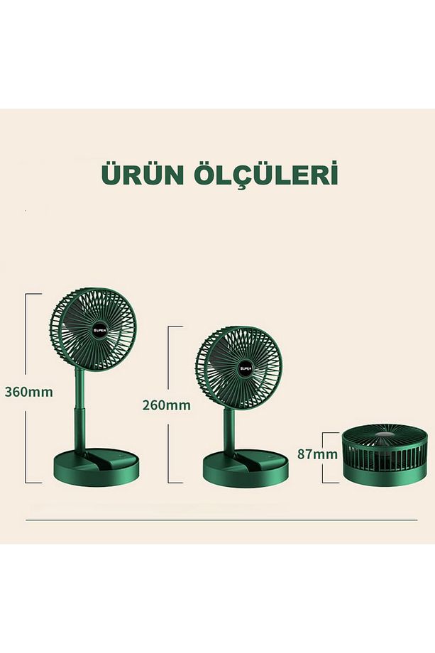 Masaüstü Vantilatör Şarjlı Vantilatör 3 Kademeli Vantilatör Fan Masa Üstü Kompakt Vantilatör - 8