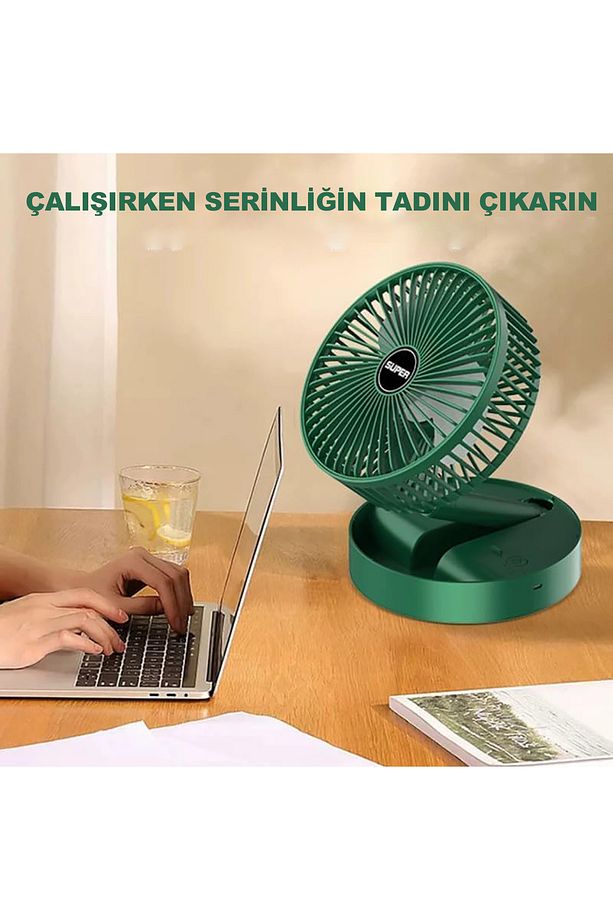 Masaüstü Vantilatör Şarjlı Vantilatör 3 Kademeli Vantilatör Fan Masa Üstü Kompakt Vantilatör - 2