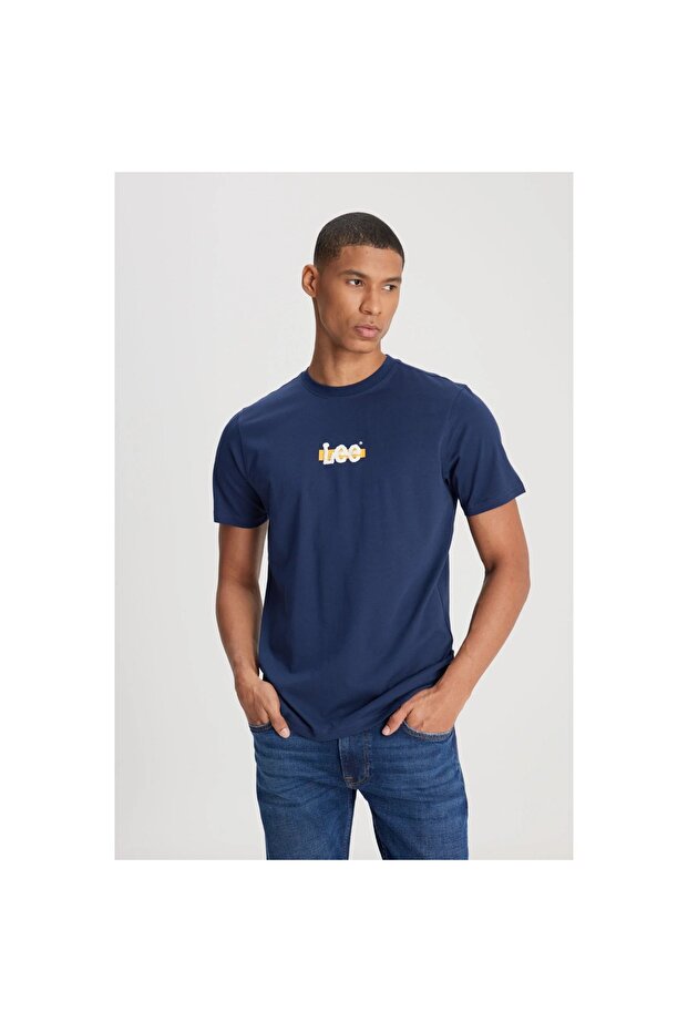 Loose Fit Men's Navy Blue Crew Neck T-Shirt